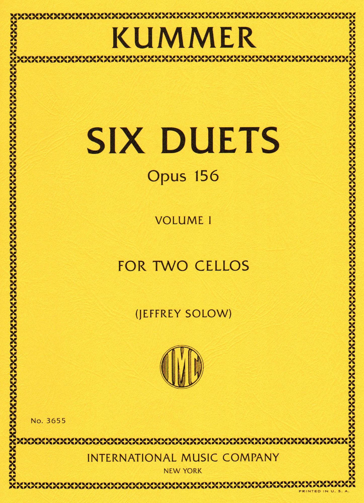 Kummer, FA - Six Duets, Op 156, Volume 1 - Two Cellos - edited by Jeffrey Solow - International Music Co
