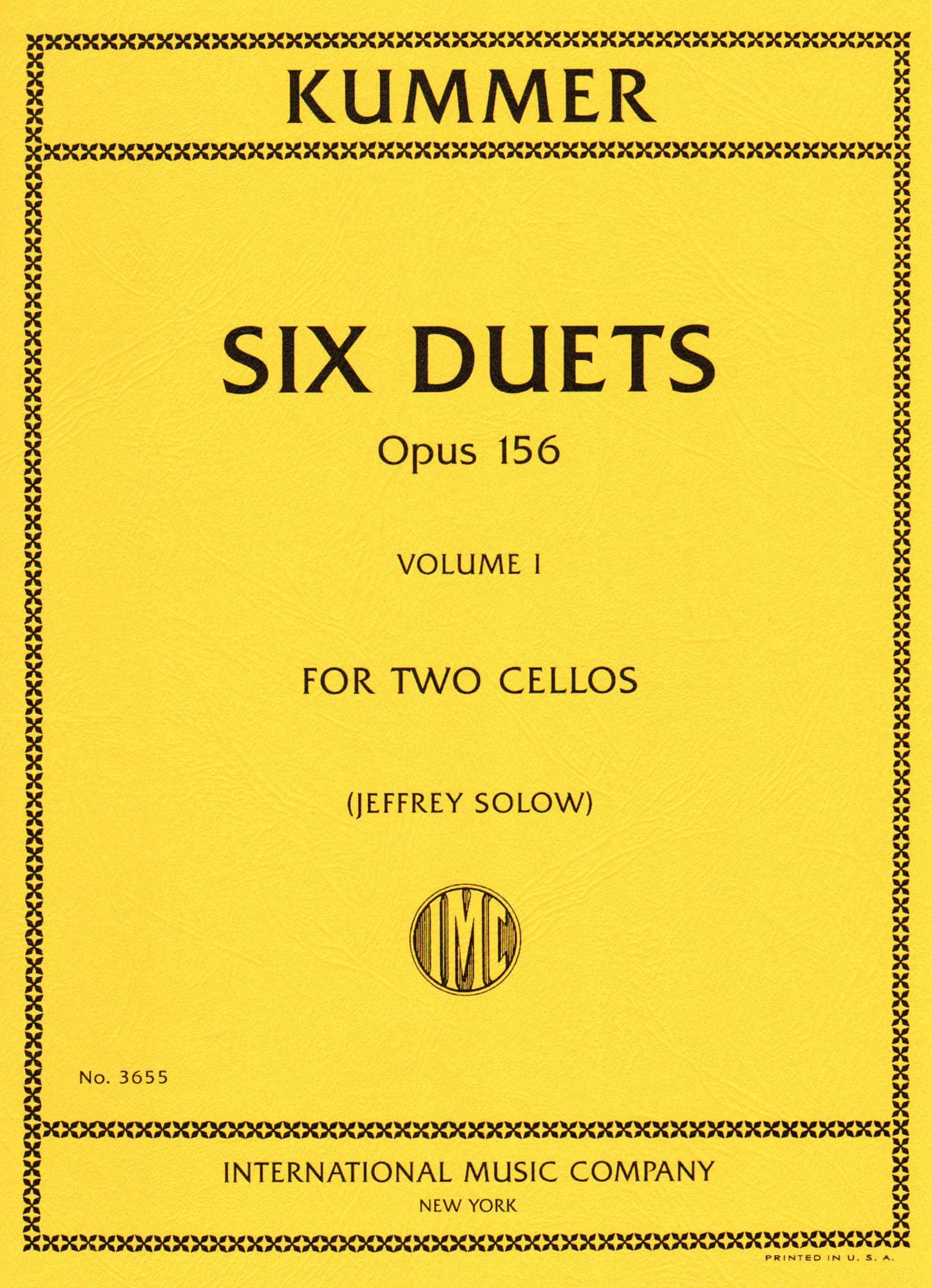 Kummer, FA - Six Duets, Op 156, Volume 1 - Two Cellos - edited by Jeffrey Solow - International Music Co
