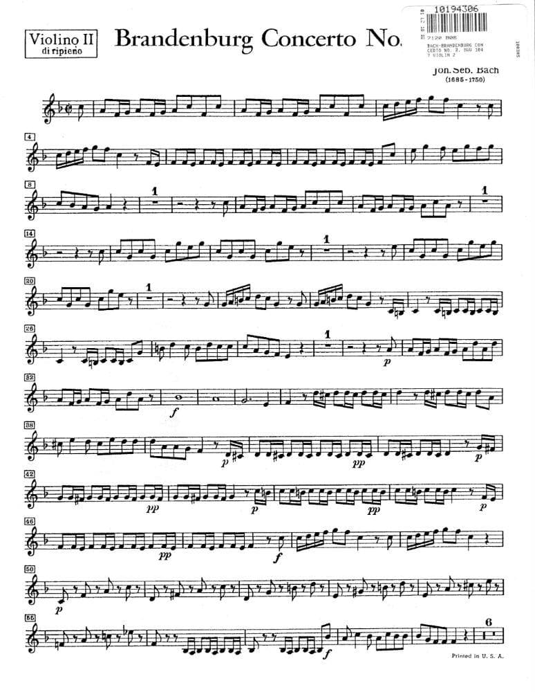 Bach, J.S. - Brandenburg Concerto No. 2 BWV 1047 - Violin 2 Part - Peters Edition