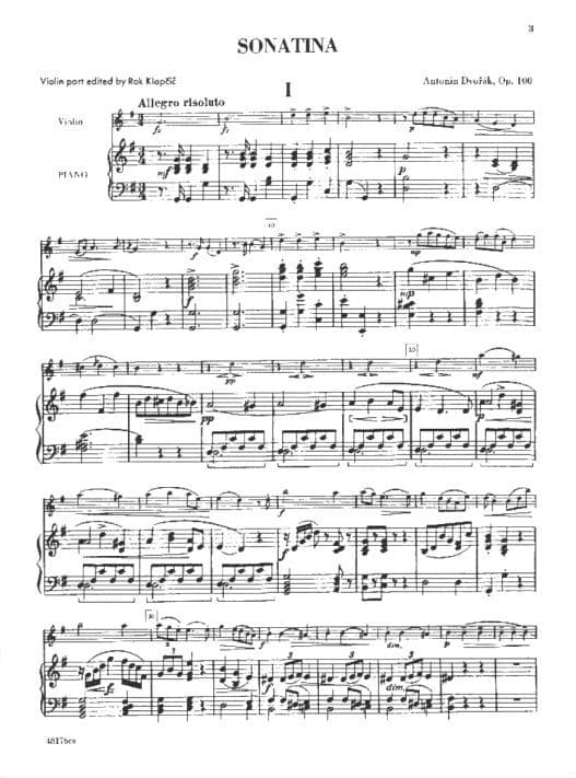 Dvo?ák, Antonín - Sonatina in G Major, Op 100 - Violin and Piano - edited by Rok Klop?i? - G Schirmer Edition