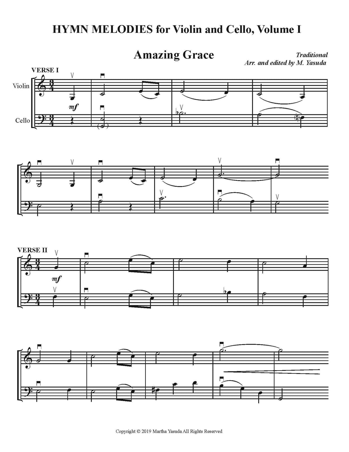 Yasuda, Martha - Hymn Melodies For Violin and Cello, Volume I - Digital Download