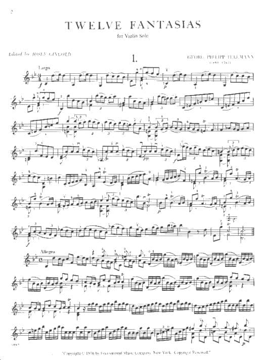Telemann, Georg Philipp - 12 Fantasias for Solo Violin, TWV 40:14-40:25 - edited by Josef Gingold - International Music Company