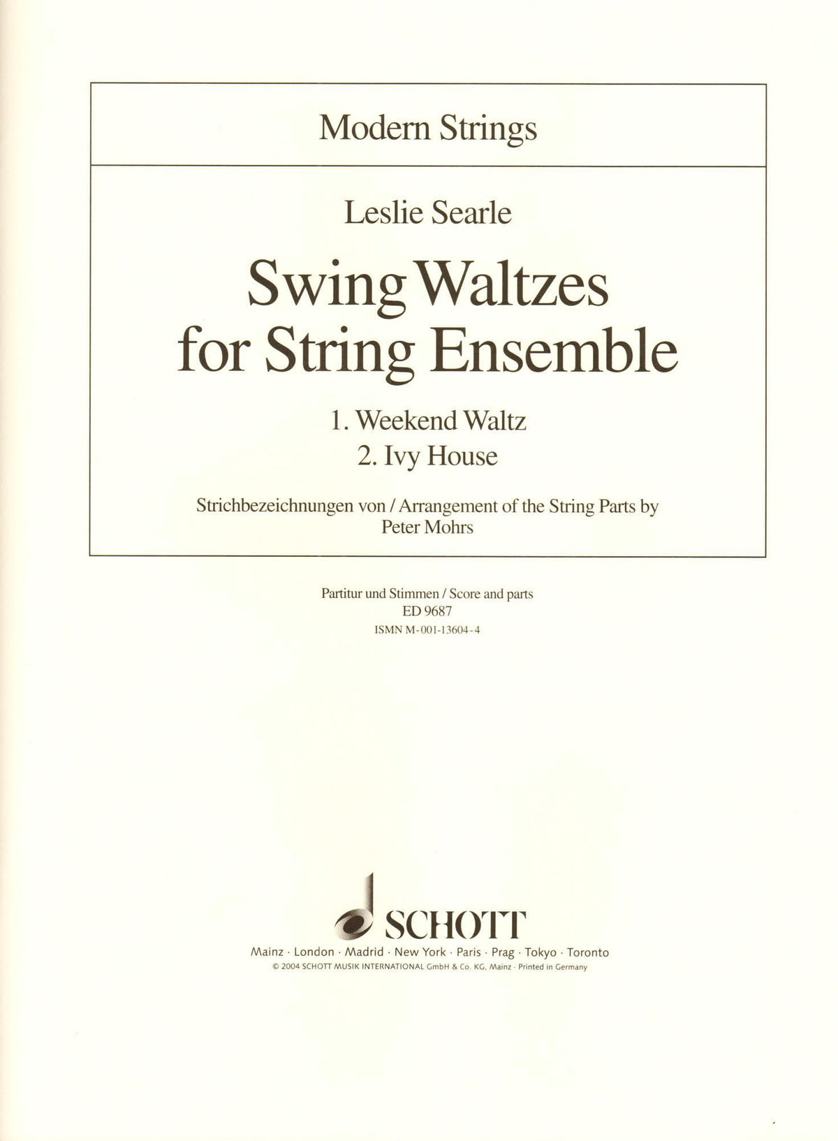 Searle, Leslie - Swing Waltzes for String Ensemble Score and Parts Published by Schott Music