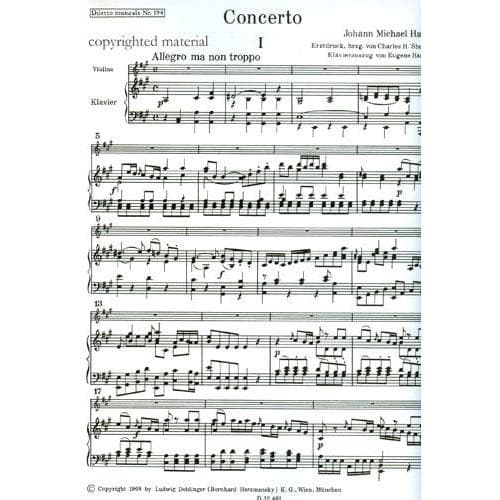 Haydn, Michael - Concerto in A Major - Violin and Piano - edited by Charles H Sherman - Doblinger Edition