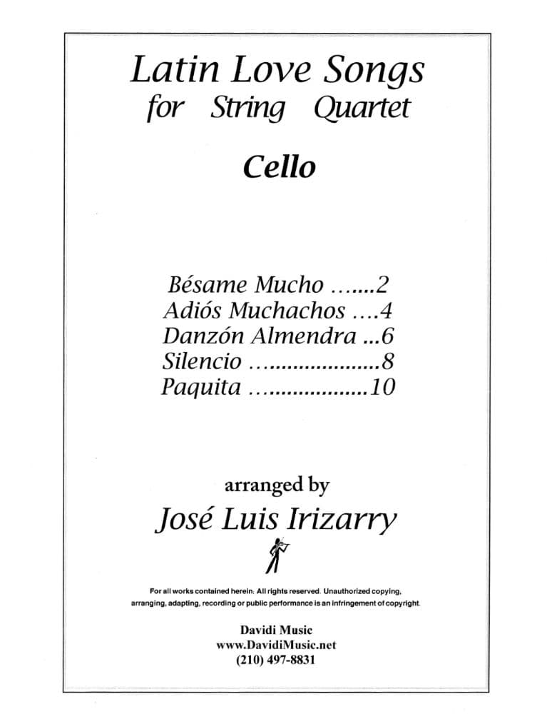 Latin Love Songs for String Quartet - arranged by José Luis Irizarry - Davidi Music