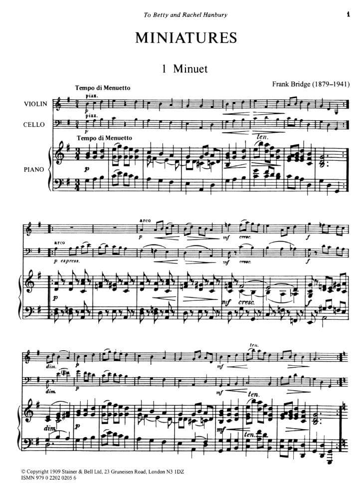 Bridge, Frank - Miniatures for Piano Trio Set 1 Nos 1-3 for Violin, Cello and Piano - Stainer and Bell Publication