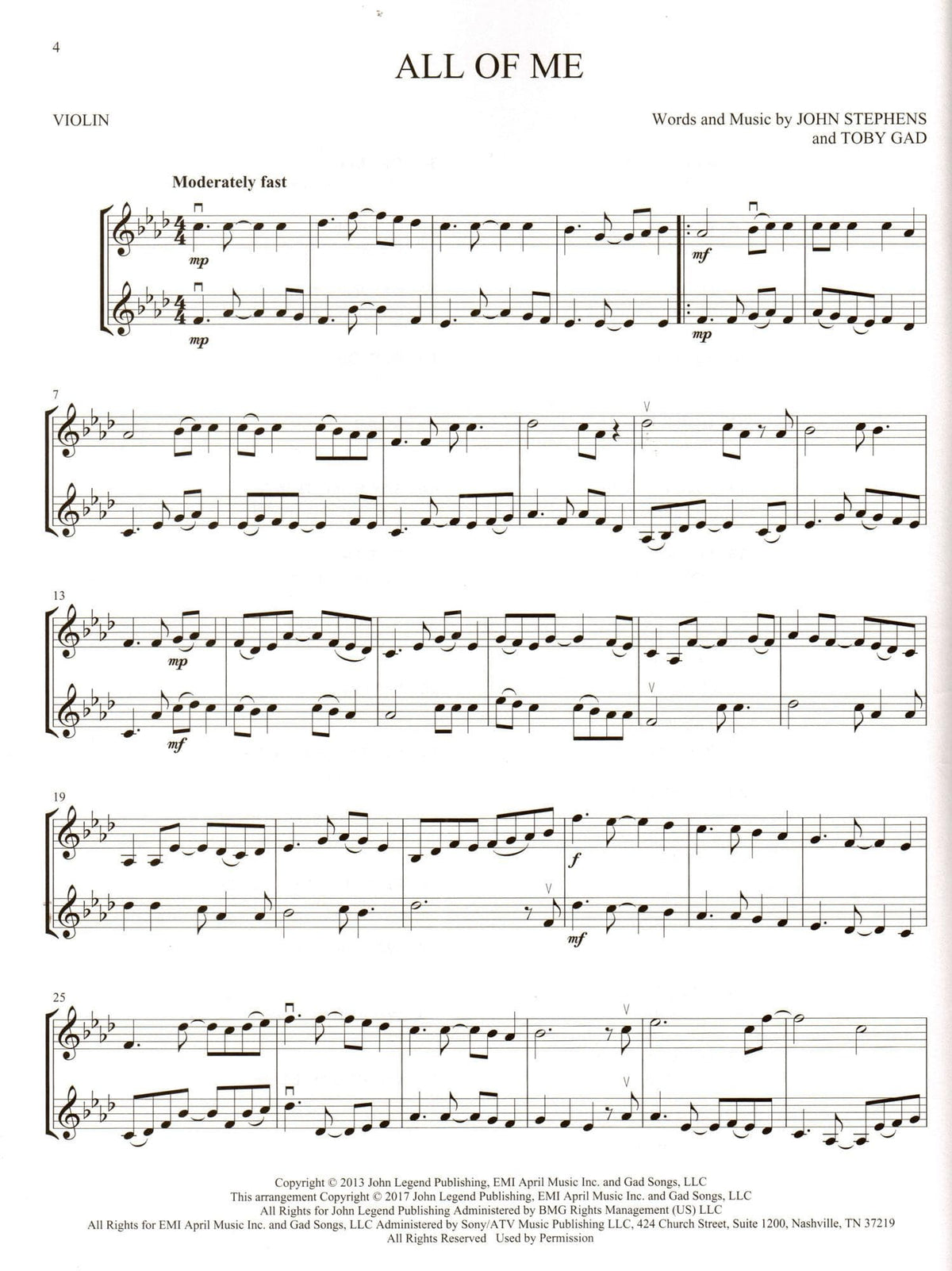 Pop Hits for Violin Duet - Hal Leonard