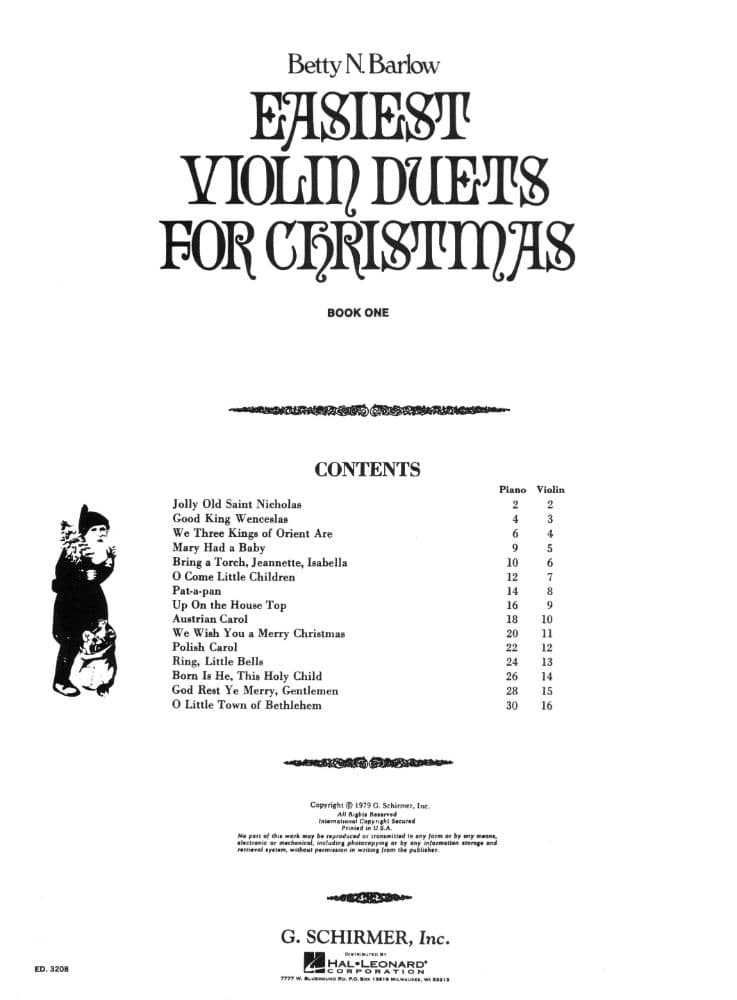 Barlow, Betty - Easiest Violin Duets for Christmas Book 1 with Piano Accompaniment - Schirmer Edition