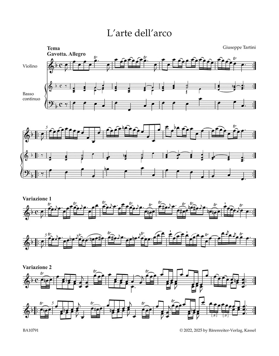 Tartini, Giuseppe - L'arte dell'arco - Solo Violin - edited by Matteo Cossu - Barenreiter Urtext