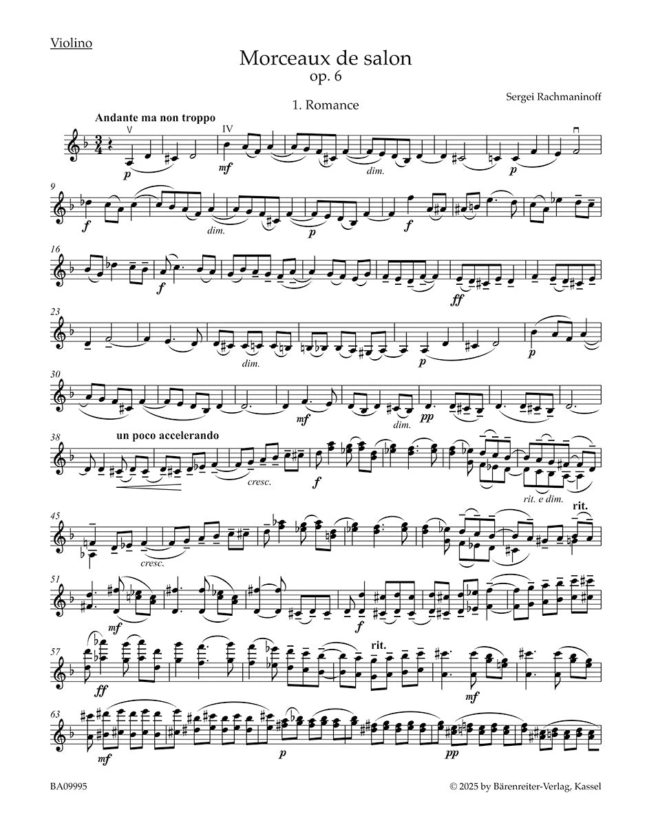 Rachmaninoff, Sergei - Works for Violin and Piano - edited by Daniela Macchione - Barenreiter Urtext