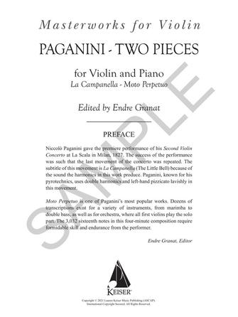 Paganini, Niccolò - La Campanella and Moto Perpetuo - Violin and Piano - edited by Endre Granat - Lauren Keiser Music Publishing