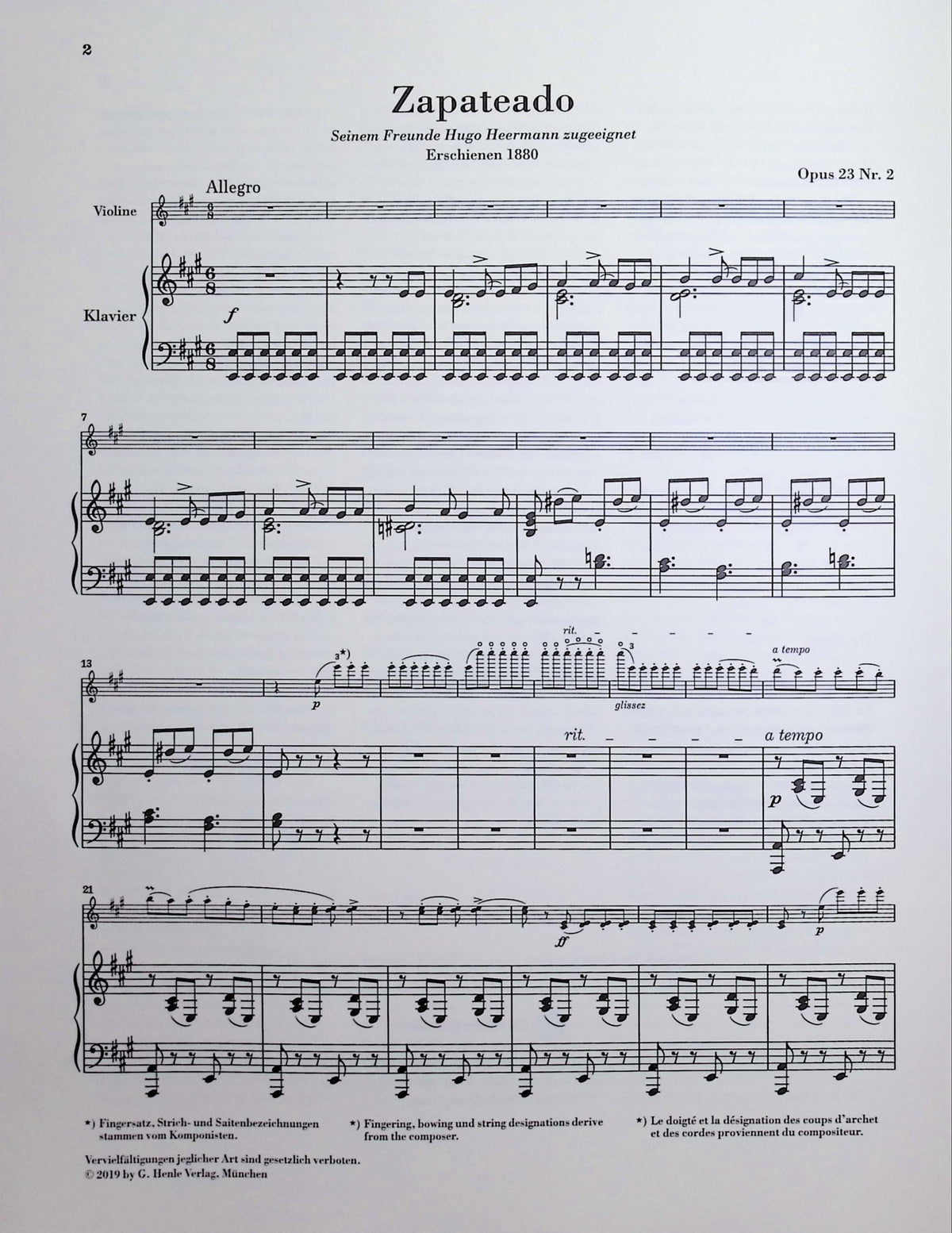 Sarasate, de Pablo - Zapateado Spanish Dance no.6 for Violin and Piano - Edited by Jost - G. Henle Verlag
