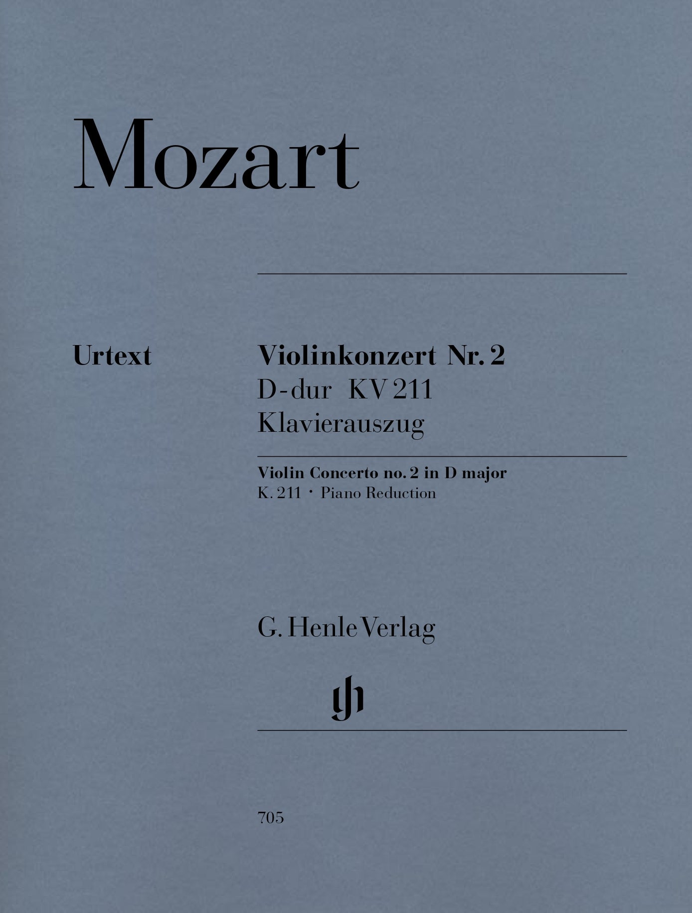 Cover of Mozart's Violin Concerto No. 2 in D Major, K. 211, for violin and piano, Henle Edition
