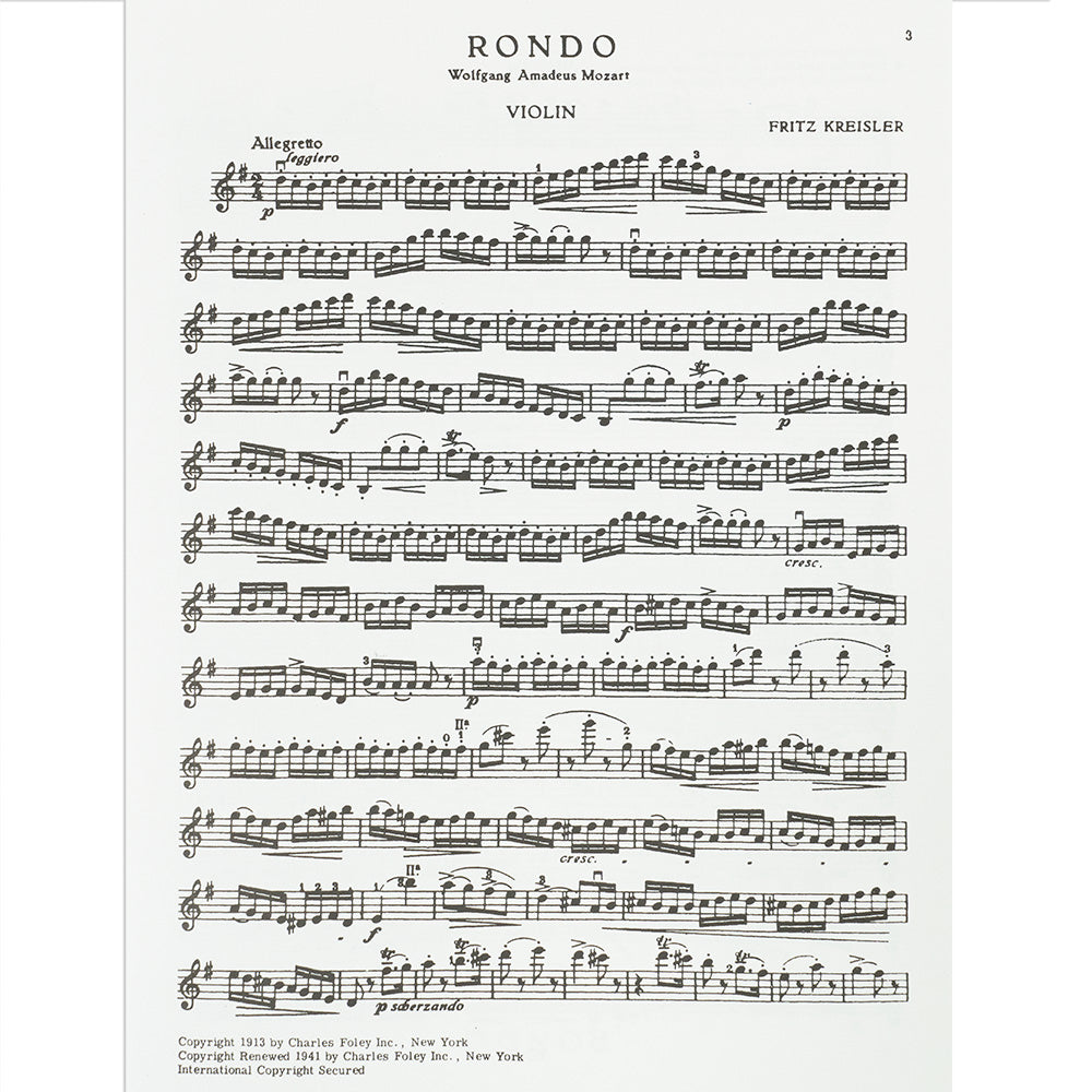 Mozart, WA - Rondo in G Major, K 250 ("Haffner") - Violin and Piano - arranged by Fritz Kreisler - Carl Fischer Edition