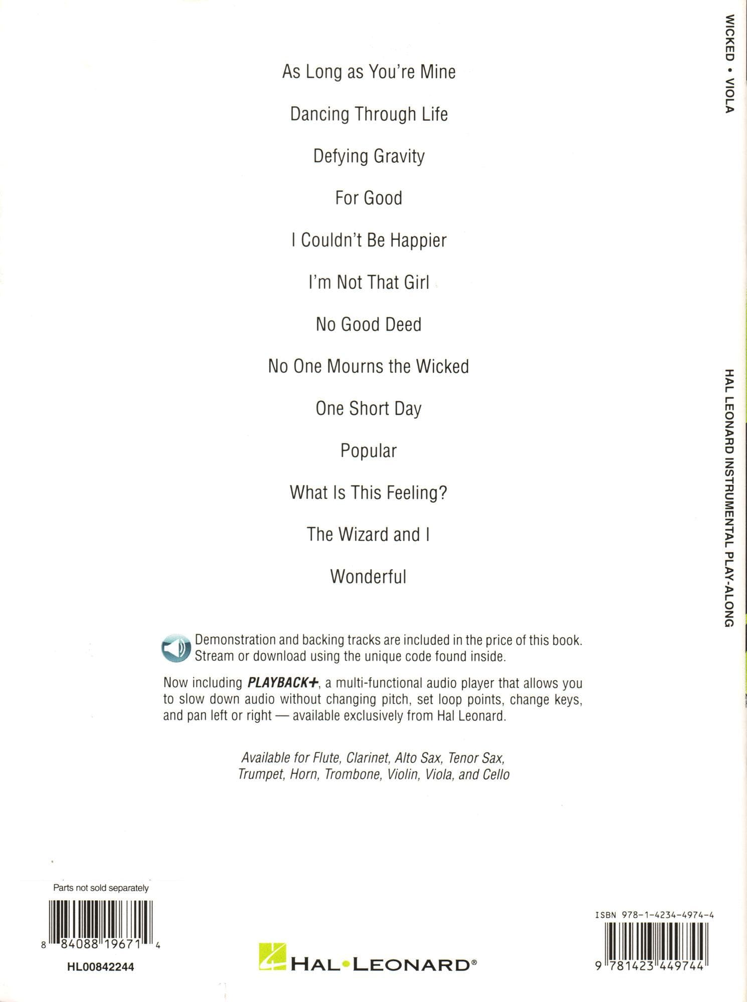 Wicked - 13 Songs from the Musical - for Viola with Audio Accompaniment - Hal Leonard Instrumental Play-Along