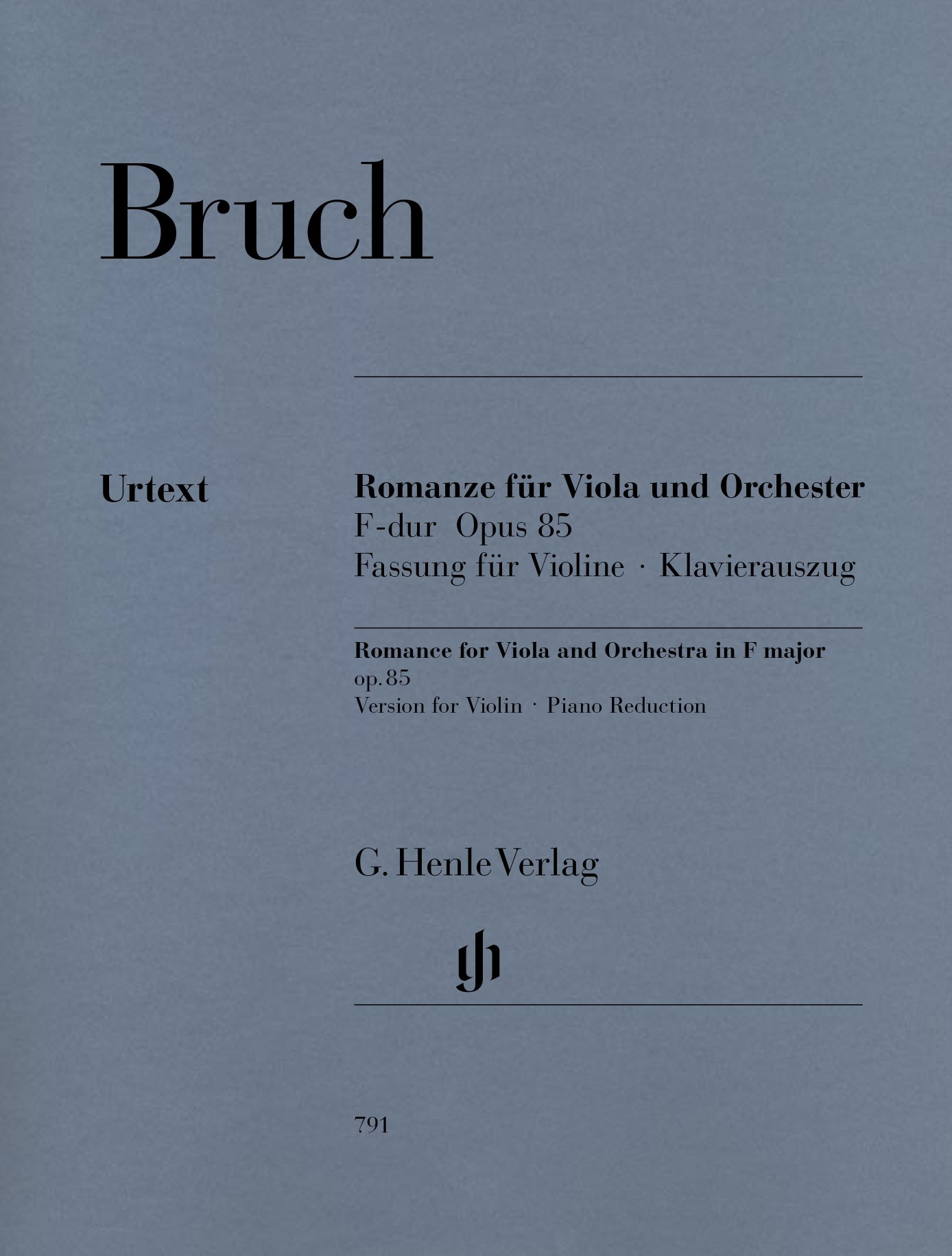 Cover of Bruch's Romance in F Major, Op. 85, for violin and piano, Henle Edition