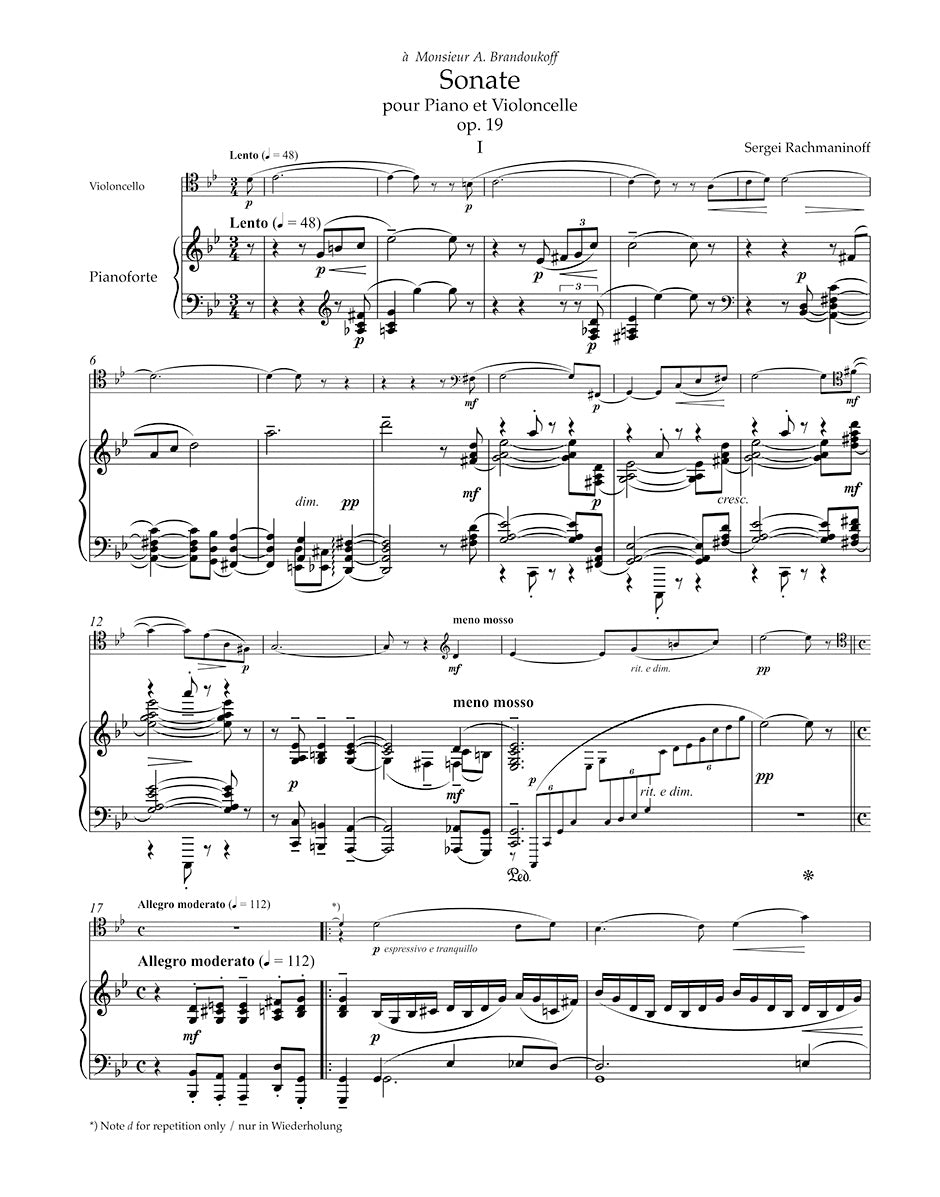 Rachmaninoff, Sergei - Works for Violoncello and Piano - edited by Macchione - Barenreiter Urtext