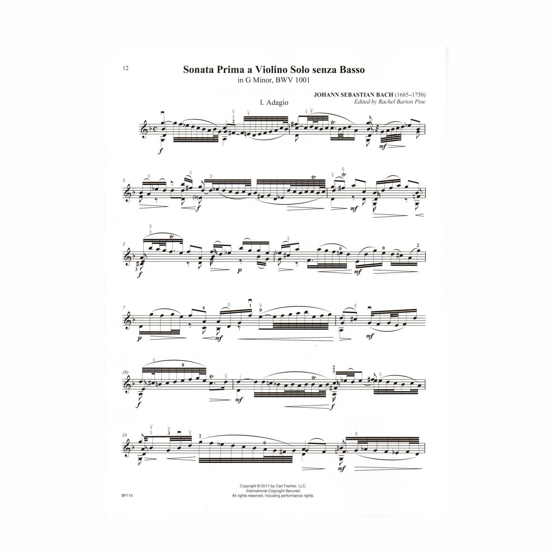 Bach, J.S. - Six Sonatas and Partitas for Violin Alone - Edited by Rachel Barton Pine - Carl Fischer