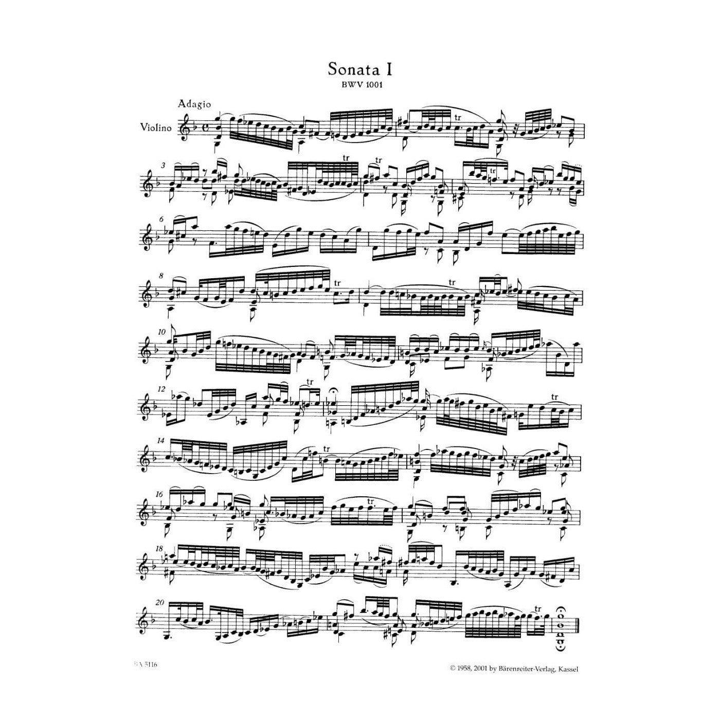 Bach, JS - 6 Sonatas and Partitas, BWV 1001-1006 - Solo Violin - edited by Peter Wollny - Bärenreiter Verlag URTEXT