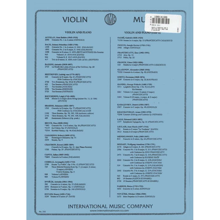 Bach, JS - 6 Sonatas and Partitas, BWV 1001-1006- Solo Violin - edited by Ivan Galamian - International Music Company