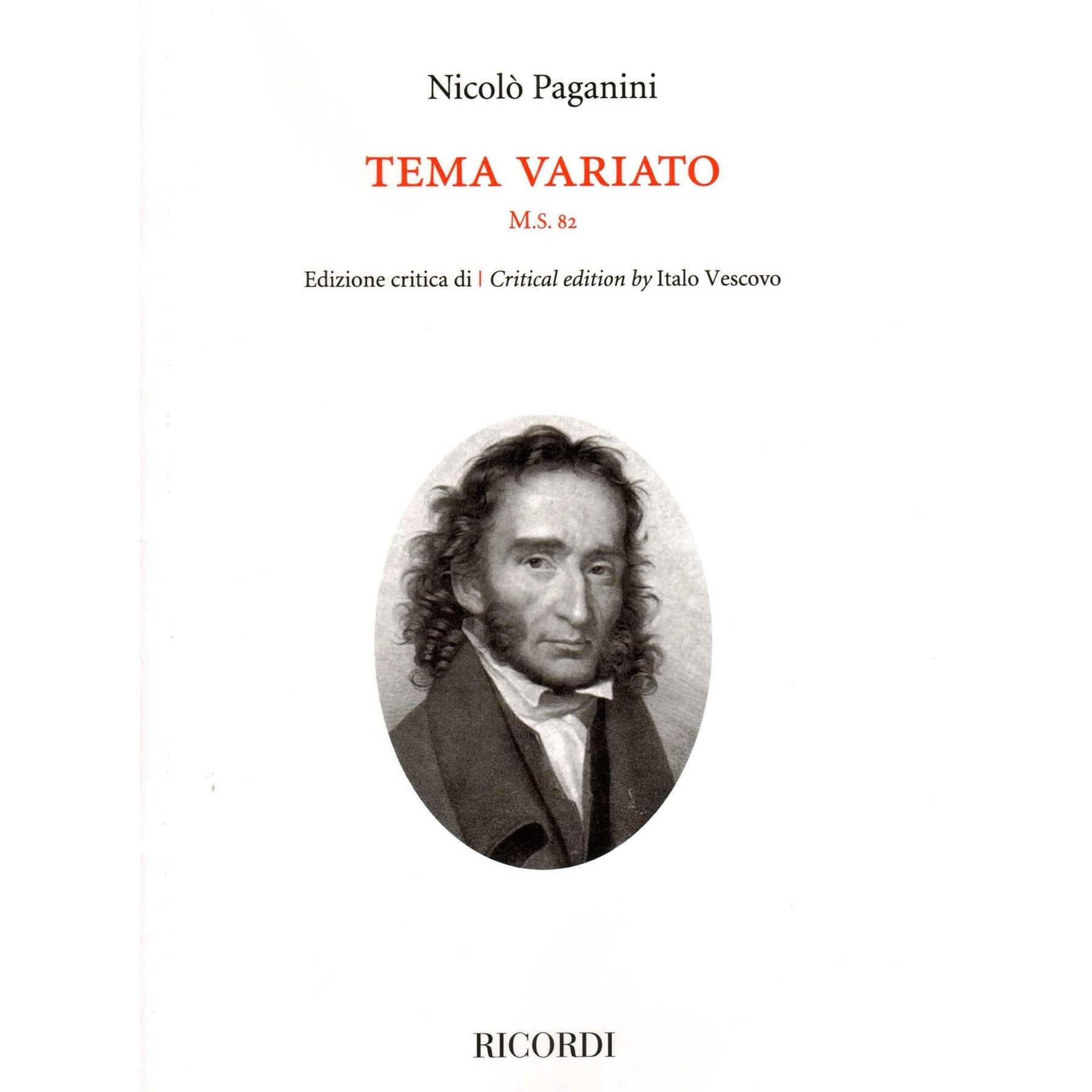 Paganini, Niccolo - Tema Variato, M.S. 82 - for Solo Violin - Ricordi Edition