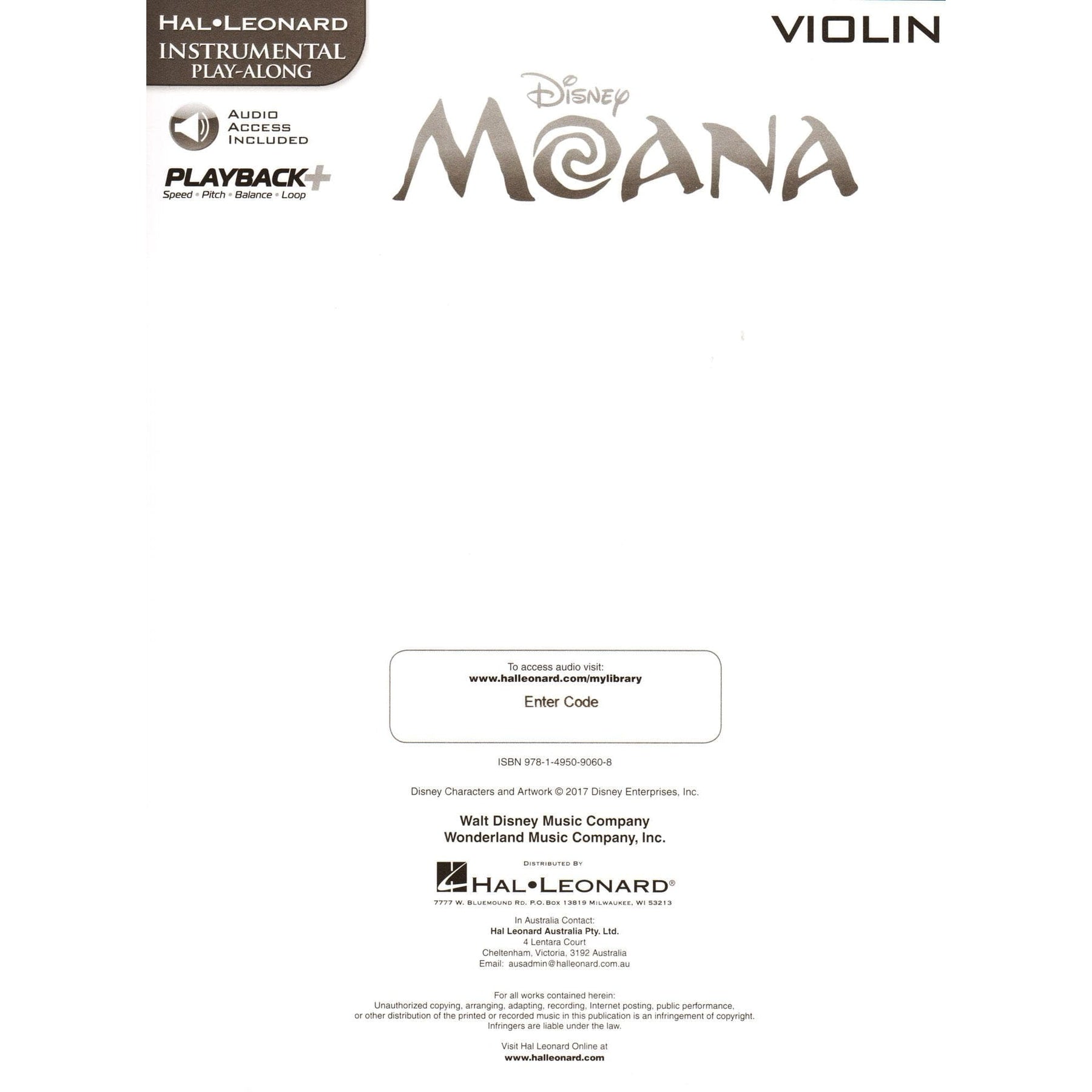 Disney's Moana - Instrument Play-Along - for Violin with Audio Accompaniment - Hal Leonard