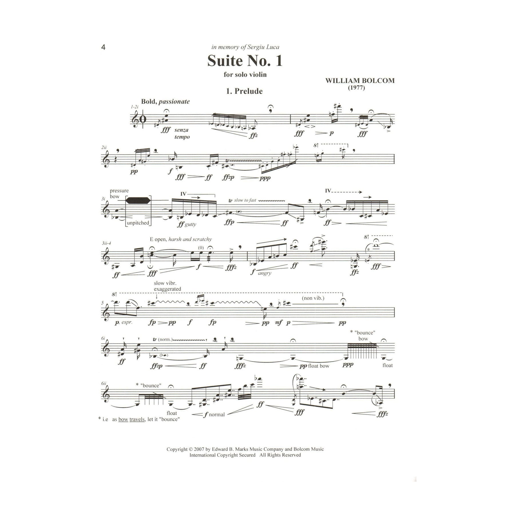 Bolcom, William - Suites No. 1 and No. 2 - for Solo Violin - Edward B. Marks Music Company