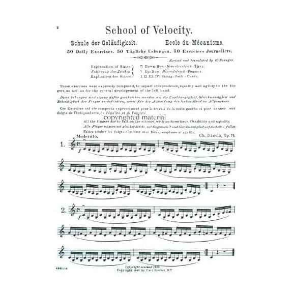 Dancla, Charles - School of Velocity, Op 74 for Violin - Arranged by Saenger - Fischer Edition