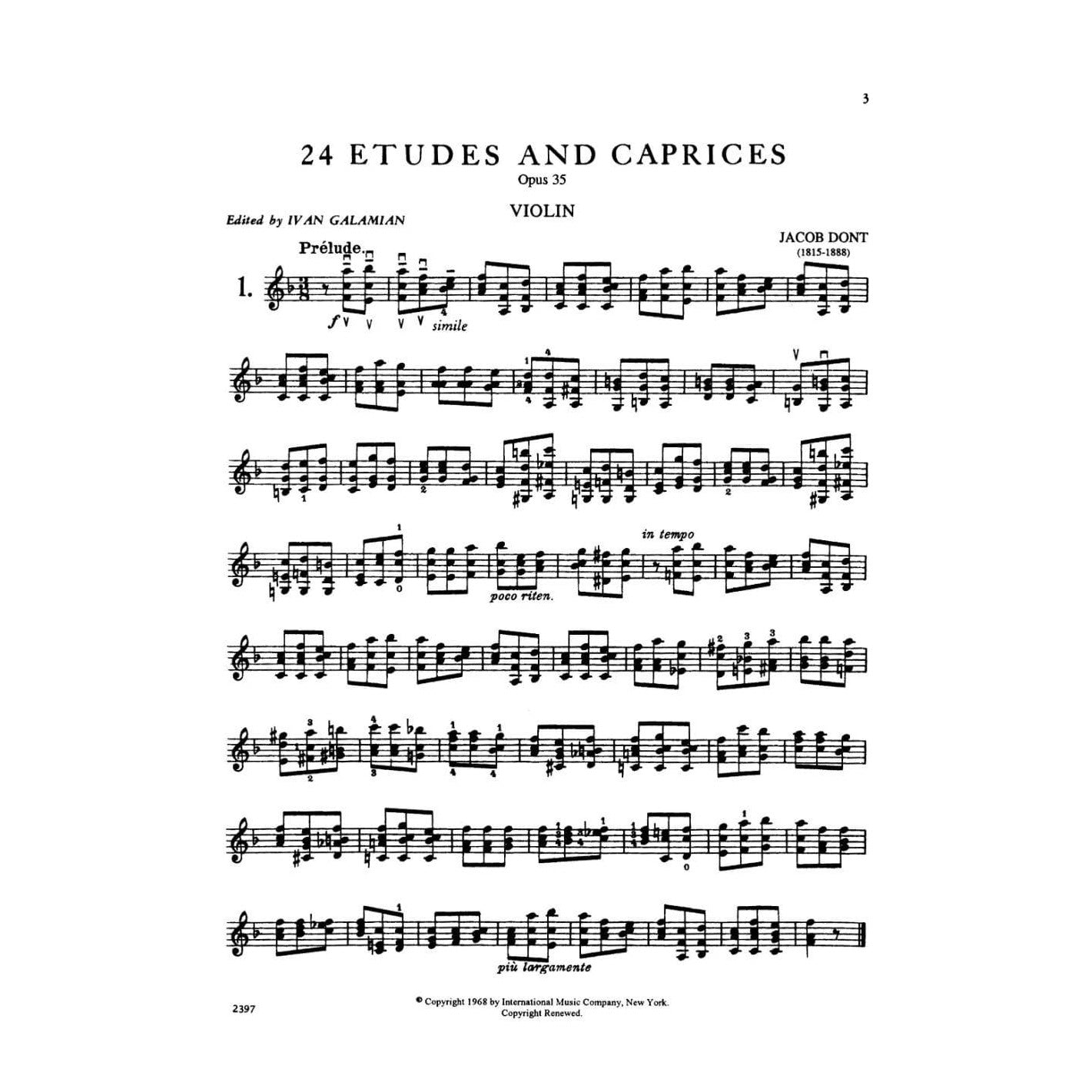 Dont, Jakob - 24 Etudes and Caprices Op 35 - Violin solo - edited by Ivan Galamian - International Edition