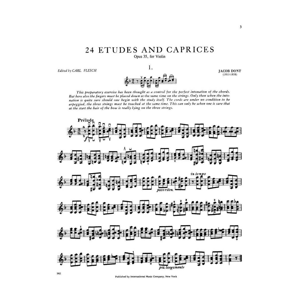 Dont, Jakob - 24 Etudes and Caprices, Op 35 - Violin solo - edited by Carl Flesch - International Edition