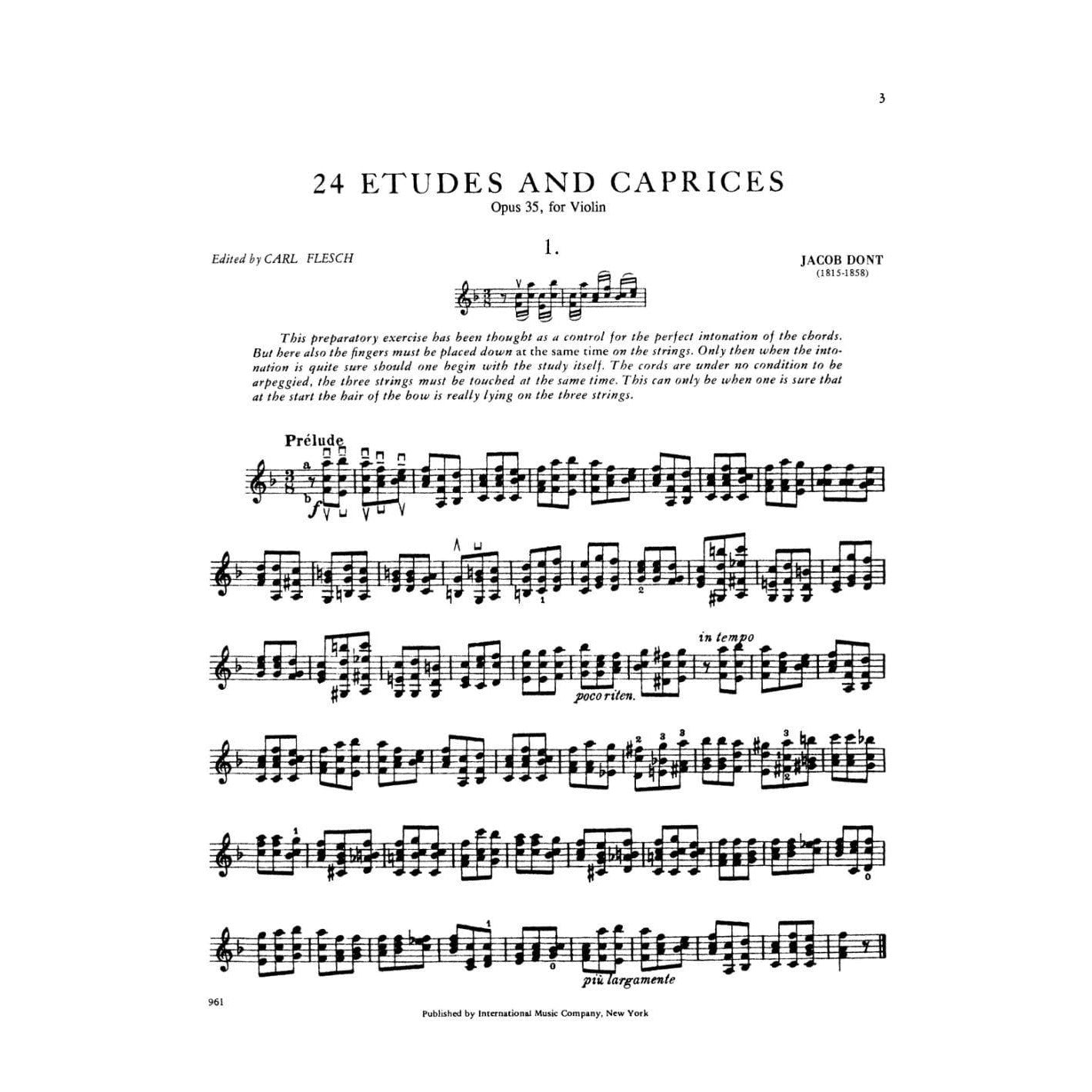 Dont, Jakob - 24 Etudes and Caprices, Op 35 - Violin solo - edited by Carl Flesch - International Edition
