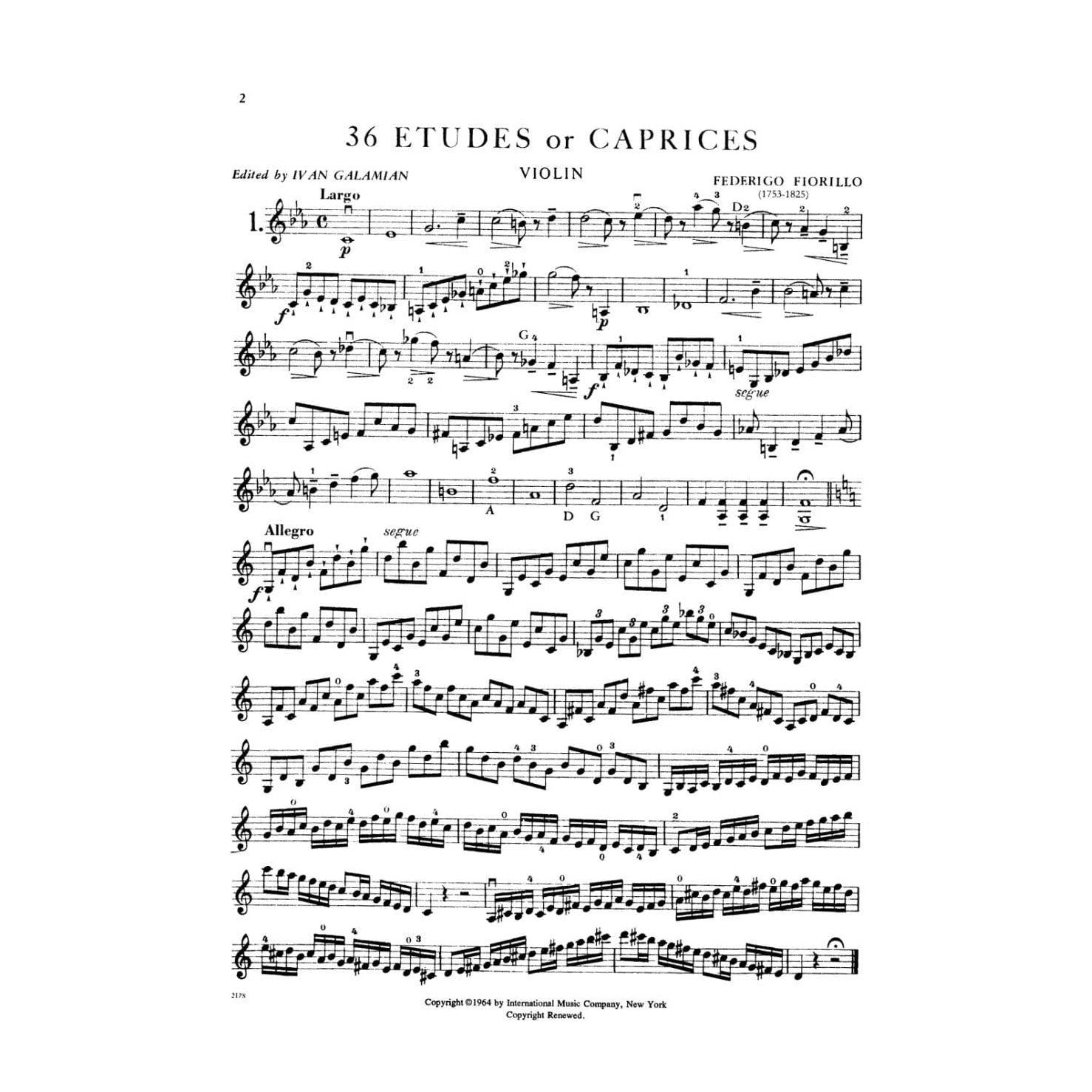 Fiorillo, Federigo - 36 Etudes or Caprices - Violin - edited by Ivan Galamian - International Edition
