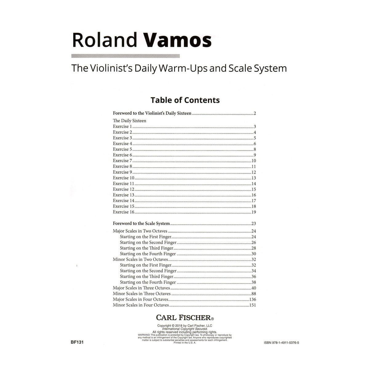Vamos, Roland - The Violinist's Daily Warm Ups and Scale System - Carl Fischer