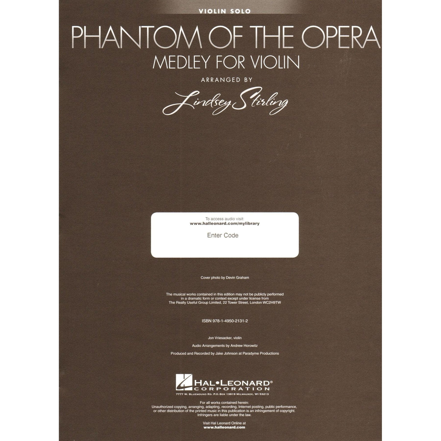 Phantom Of The Opera - Medley for Violin with Audio Accompaniment - arranged by Lindsey Stirling - Hal Leonard