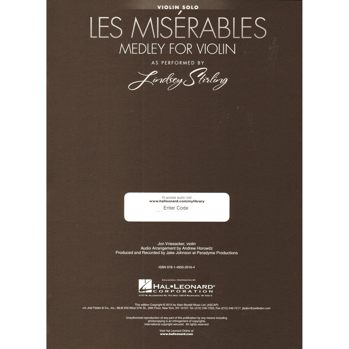 Les Misérables - Medley for Violin with Audio Accompaniment - as Performed by Lindsey Stirling - Hal Leonard