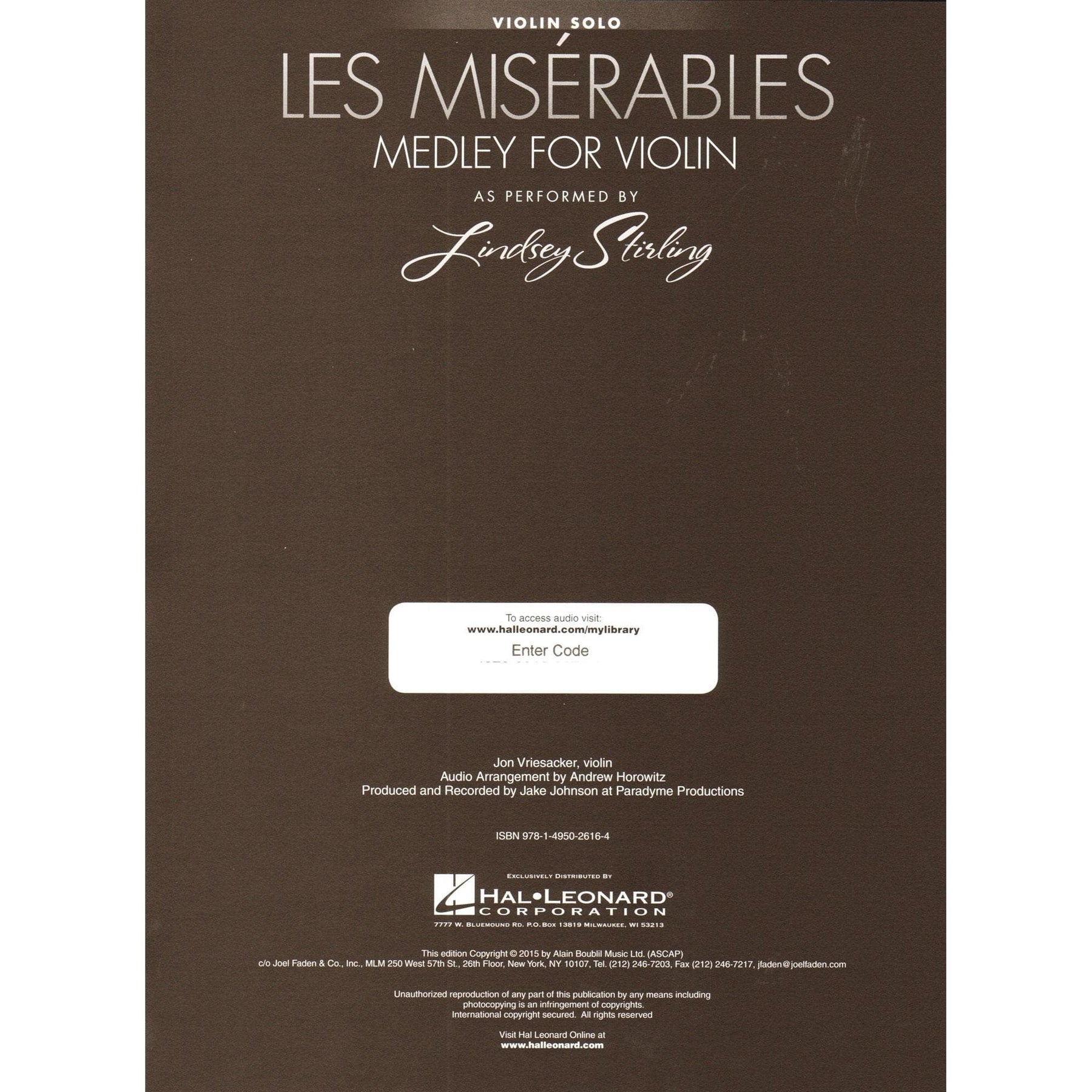 Les Misérables - Medley for Violin with Audio Accompaniment - as Performed by Lindsey Stirling - Hal Leonard