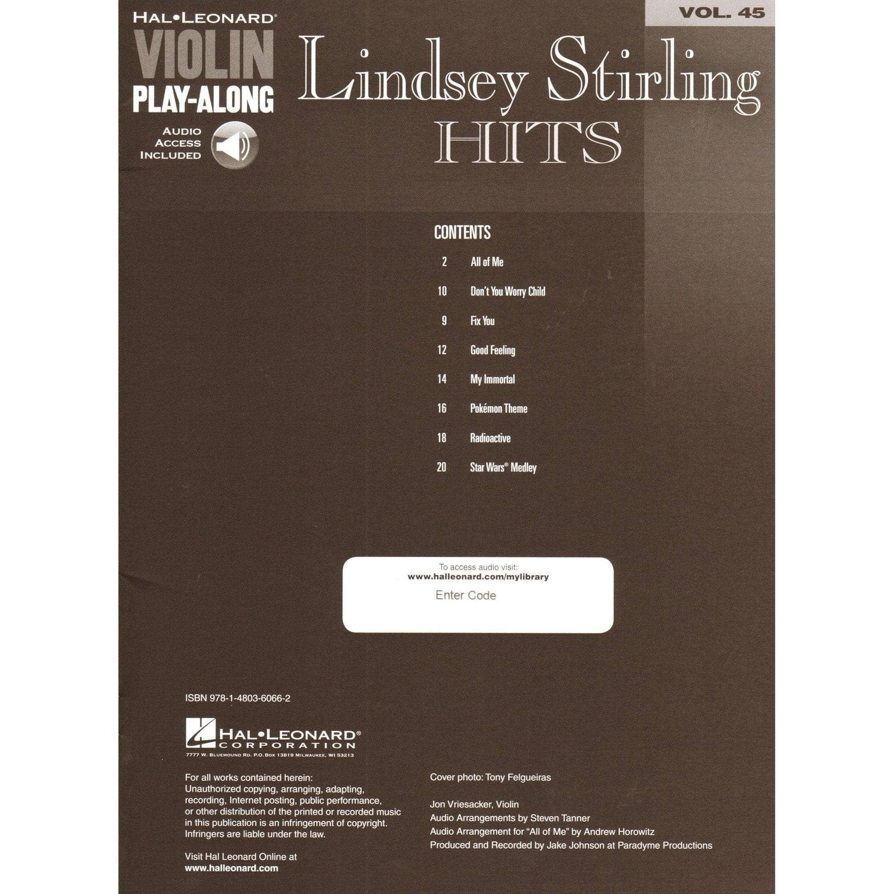 Lindsey Stirling Hits - Violin Play-Along Vol. 45 - for Violin with Audio Accompaniment - Hal Leonard