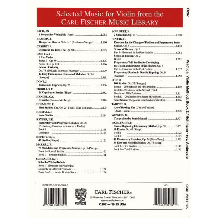 Hohmann, CH - Practical Violin Method, Book 2 - Violin solo - revised by WF Ambrosio - Carl Fischer Edition
