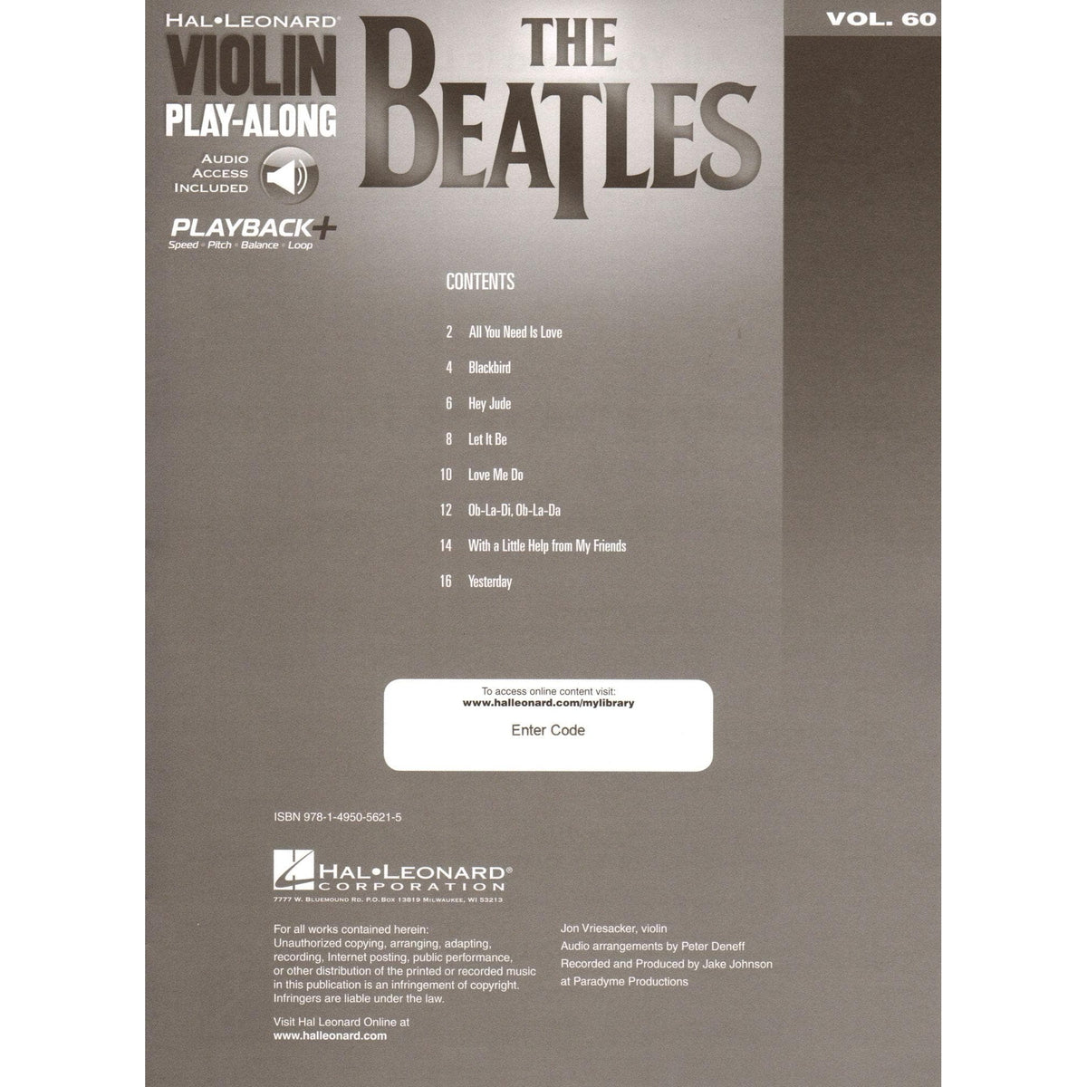The Beatles - Violin Play-Along Vol. 60 - for Violin with Audio Accompaniment - Hal Leonard