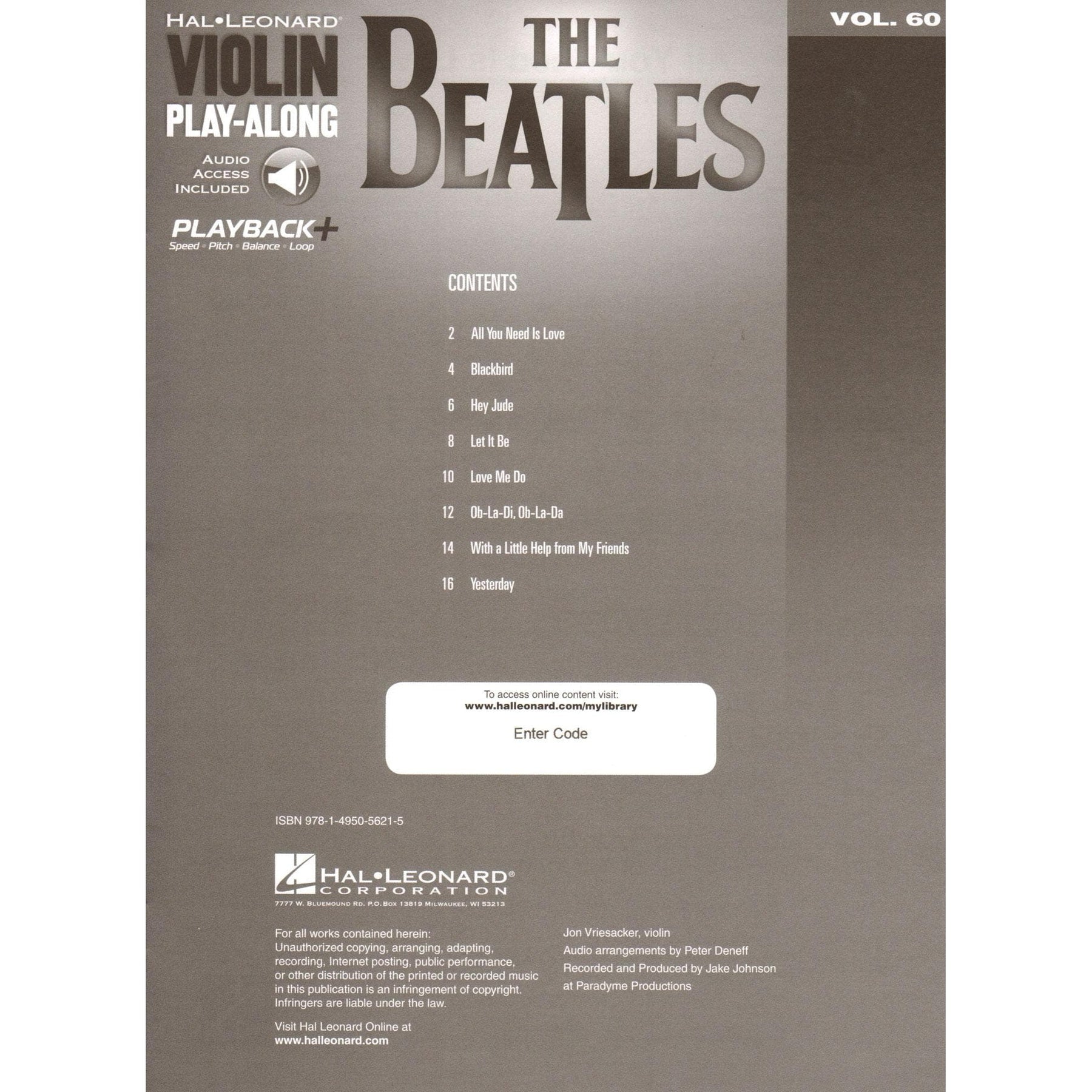 The Beatles - Violin Play-Along Vol. 60 - for Violin with Audio Accompaniment - Hal Leonard
