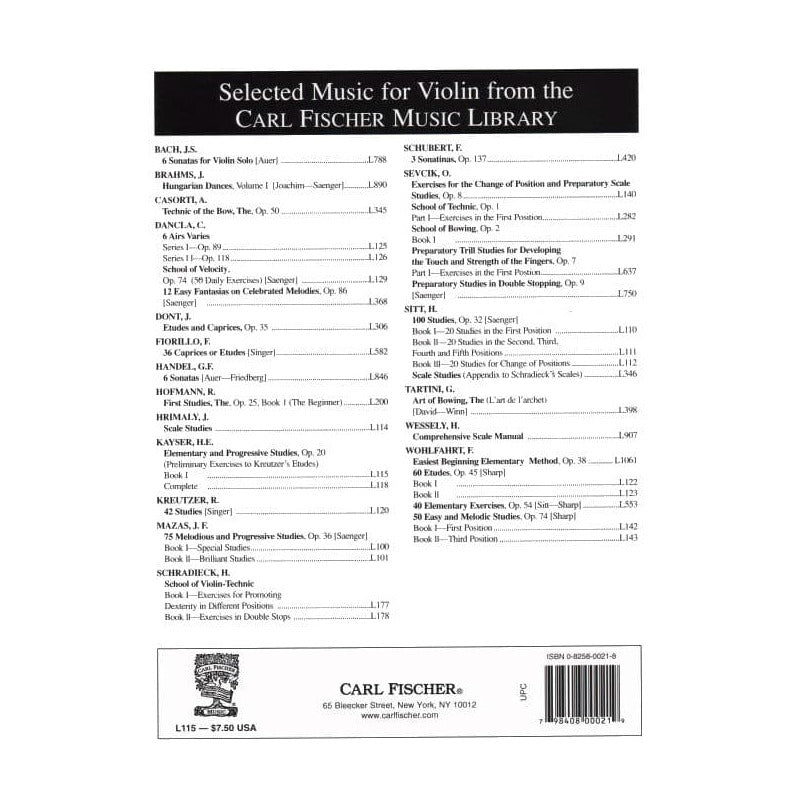 Kayser, Heinrich Ernst - 36 Elementary and Progressive Studies, Op 20, Book 1 - Violin - Carl Fischer