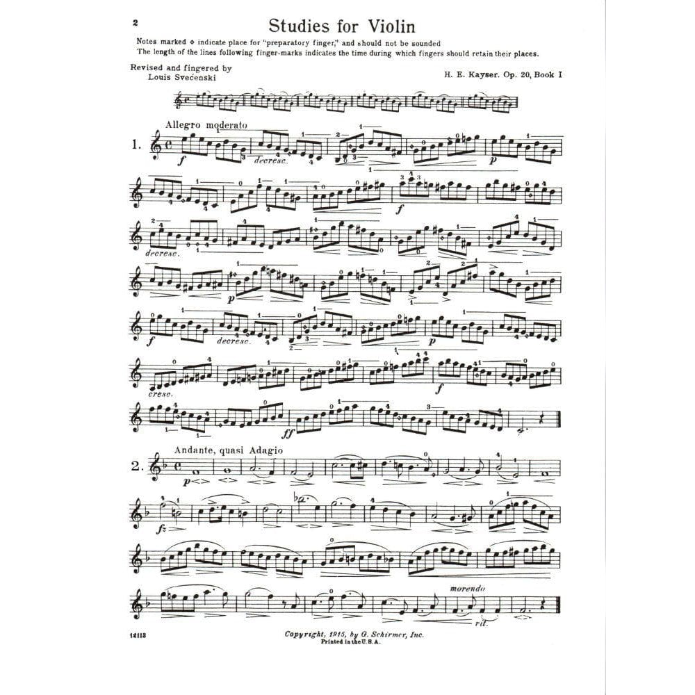 Kayser, Heinrich Ernst - 36 Elementary and Progressive Studies, Op 20 (Complete) - Violin - edited by Louis Svecenski - G Schirmer Edition