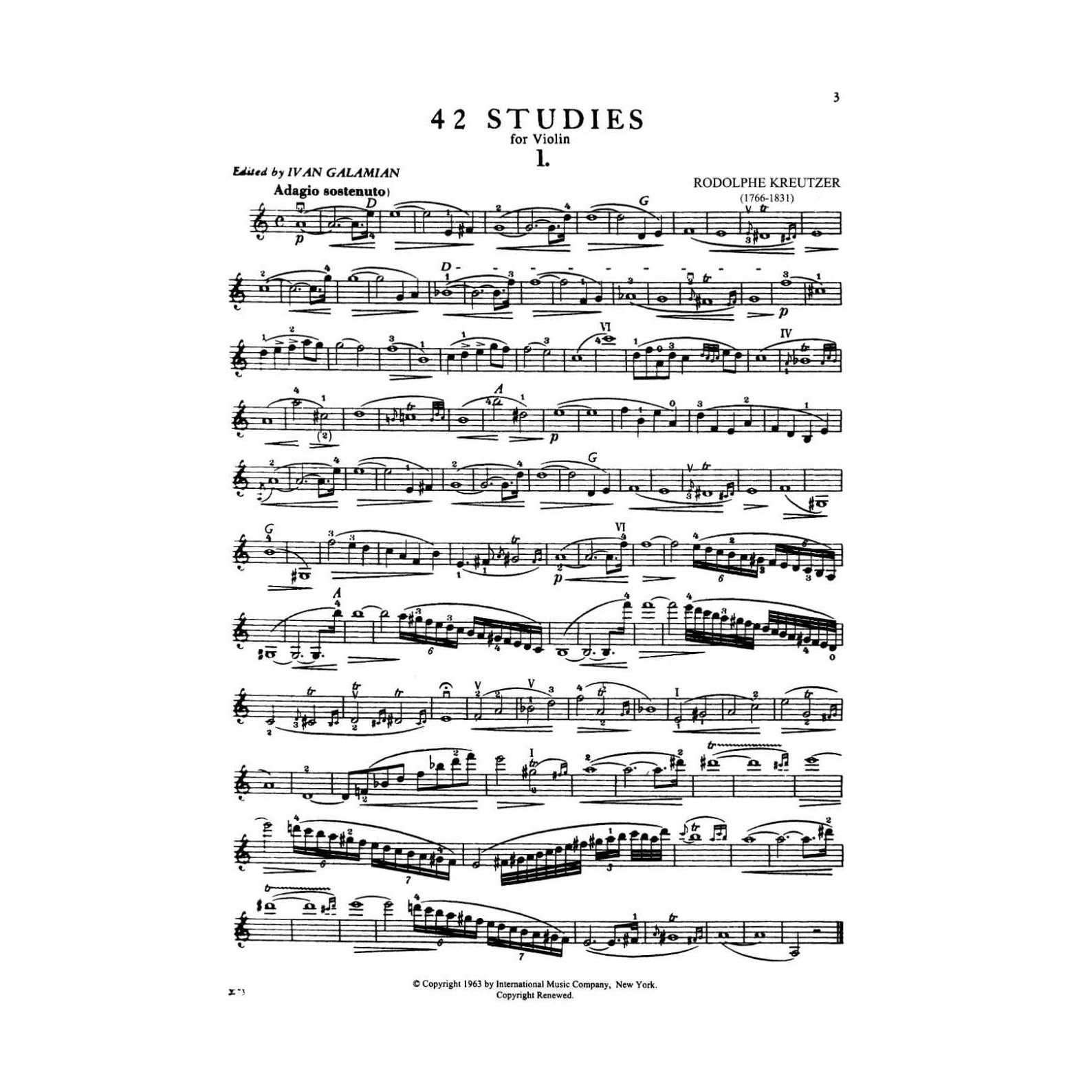 Kreutzer, Rodolphe - 42 Studies - Violin solo - edited by Ivan Galamian - International Music Co