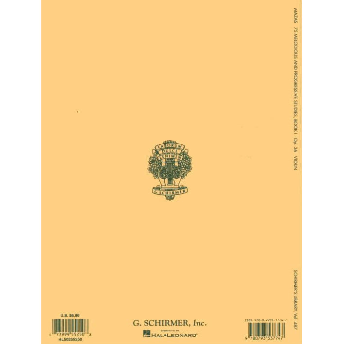Mazas JF - 75 Melodious and Progressive Etudes, Op 36 Book 1 - Violin - edited by Hermann - Schirmer