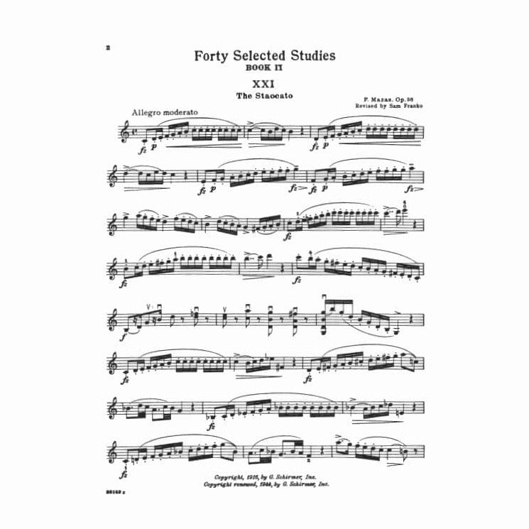 Mazas, JF - 40 Selected Studies, Op 36 Book 2 - Violin - edited by Franko - Schirmer