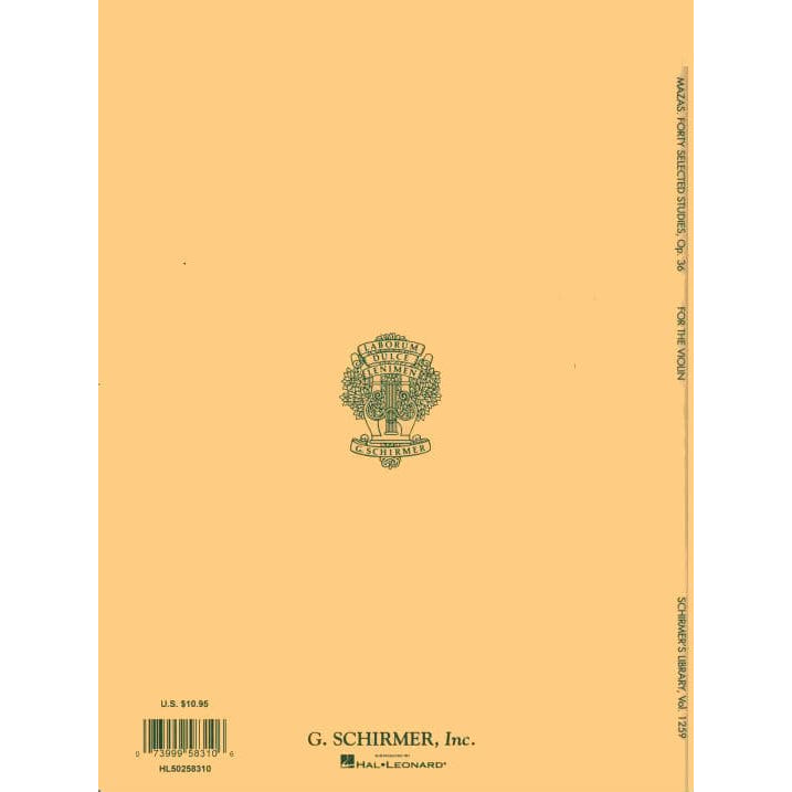 Mazas, JF - 40 Selected Studies, Op 36 Book 2 - Violin - edited by Franko - Schirmer