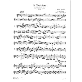 Paganini, Nicolo -  60 Variations on "Barucaba" for Violin, op 14 (Complete) - Solo Violin - edited by D Sandor - Edito Musica Budapest