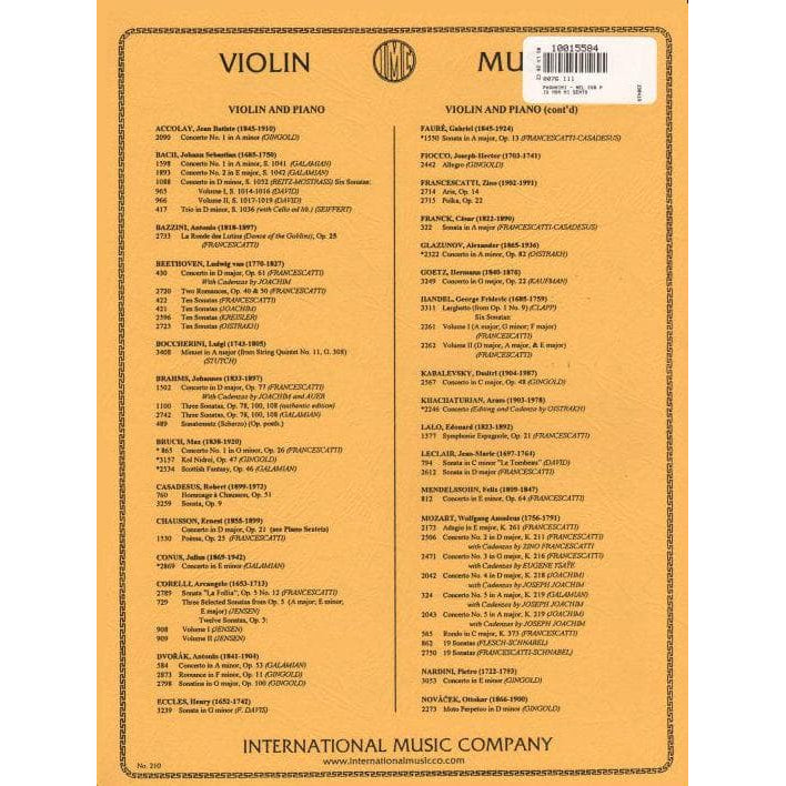 Paganini, Niccolo - Introduction and Variations on "Nel Cor Piu Non Mi Sento," Op 38 - Solo Violin - edited by Zino Francescatti - International Music Company