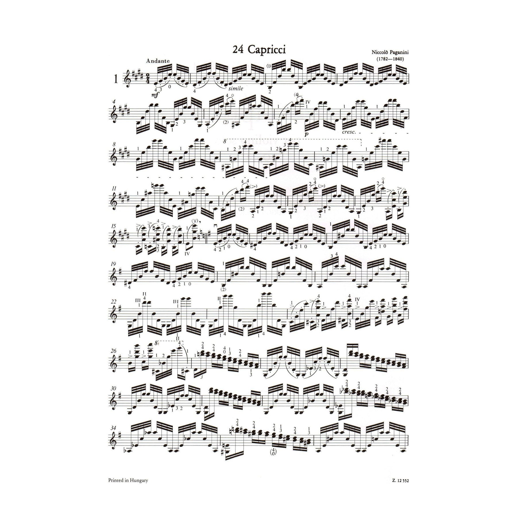 Paganini, Niccolo - 24 Caprices for Violin, Op 1 - Solo Violin - edited by R Ricci - Edito Musica Budapest
