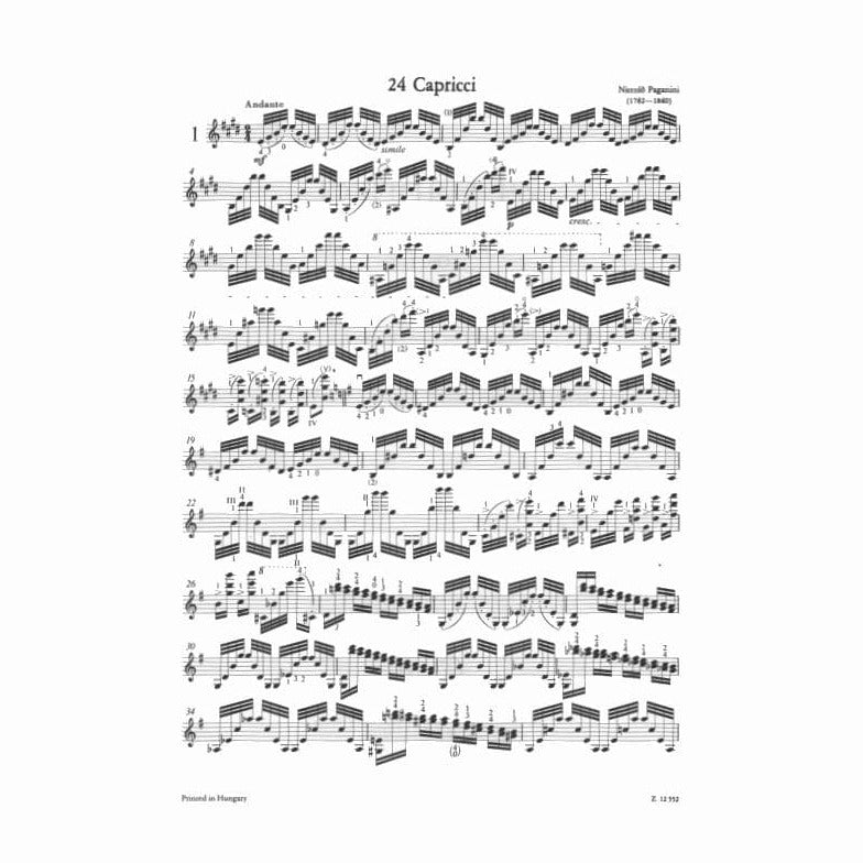 Paganini, Niccolo - 24 Caprices for Violin, Op 1 - Solo Violin - edited by R Ricci - Edito Musica Budapest